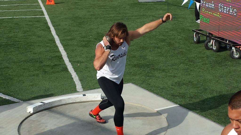 Riverside City College's Frank Clarke won first place in the shot put event with a throw of 16.04 meters at the Southern California Championships (Photo Courtesy of Jim McCarron)
