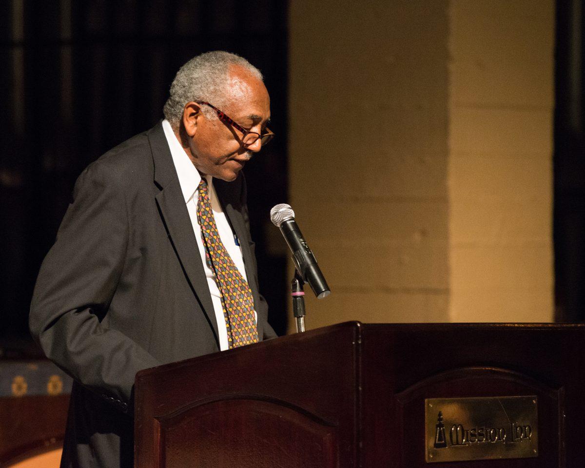 Riverside City College President Dr. Wolde-ab Isaac speaking at the 2014 Athletics Hall of Fame Ceremony on Oct. 16, 2014. (Michael Walter | Asst. Photo Editor)