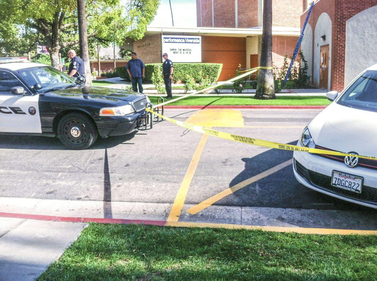 Police parked in front of the Riverside City College music building. (James H. Williams | Managing Editor)