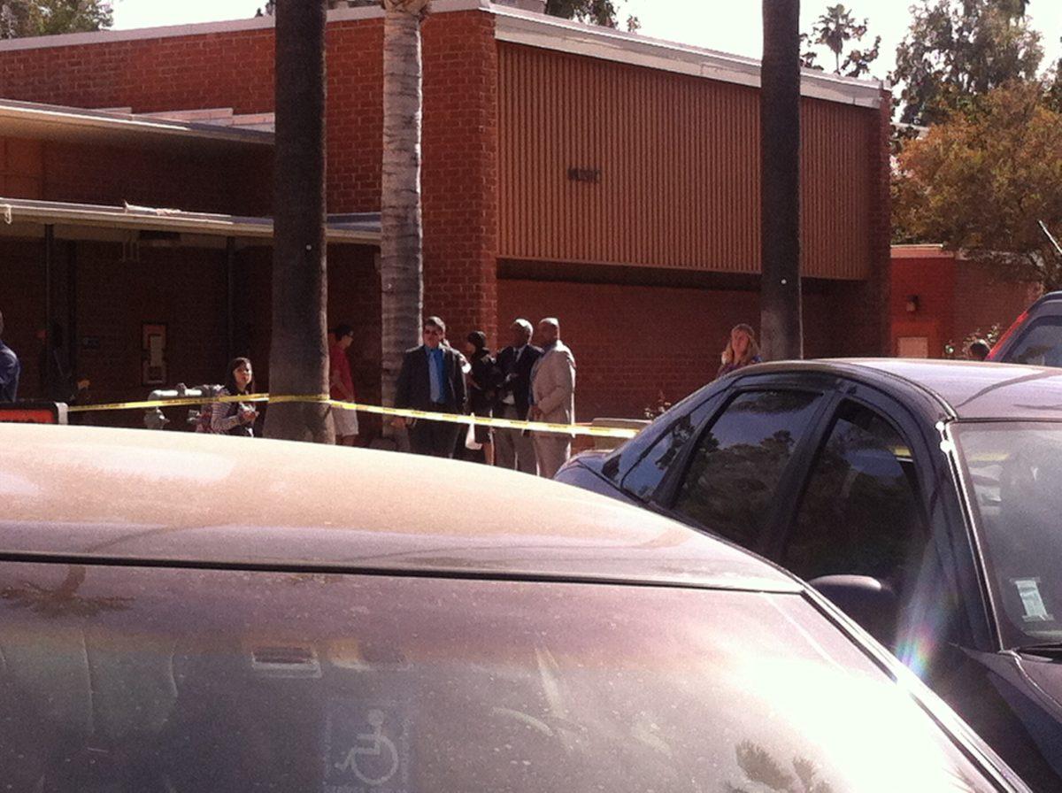 Emergency services in front of the Riverside City College music building. (James H. Williams | Managing Editor)