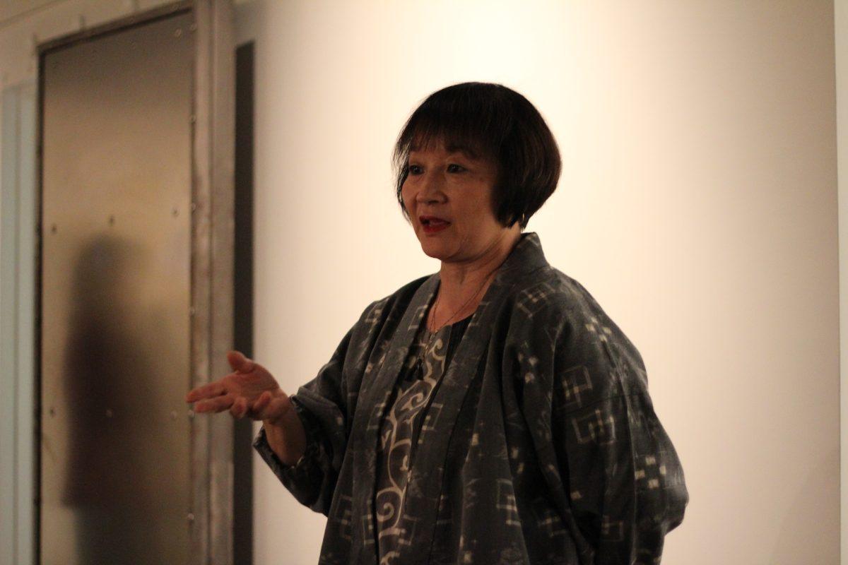 Shirley Muramoto Wong plays the koto as part of her film showing with the Center for Social Justice & Civil Liberties at the Riverside Art Walk.