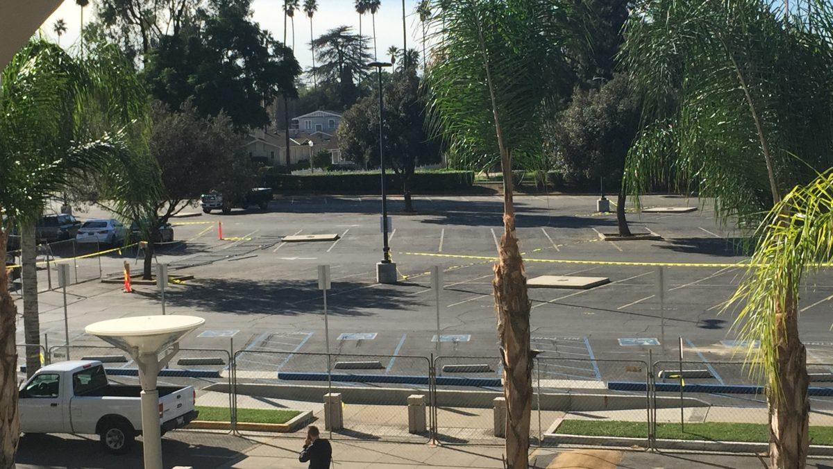 Riverside City College waited until the start of finals week to close Parking Lot B, due to the construction process on the students services building. (James H. Williams | Managing Editor)
