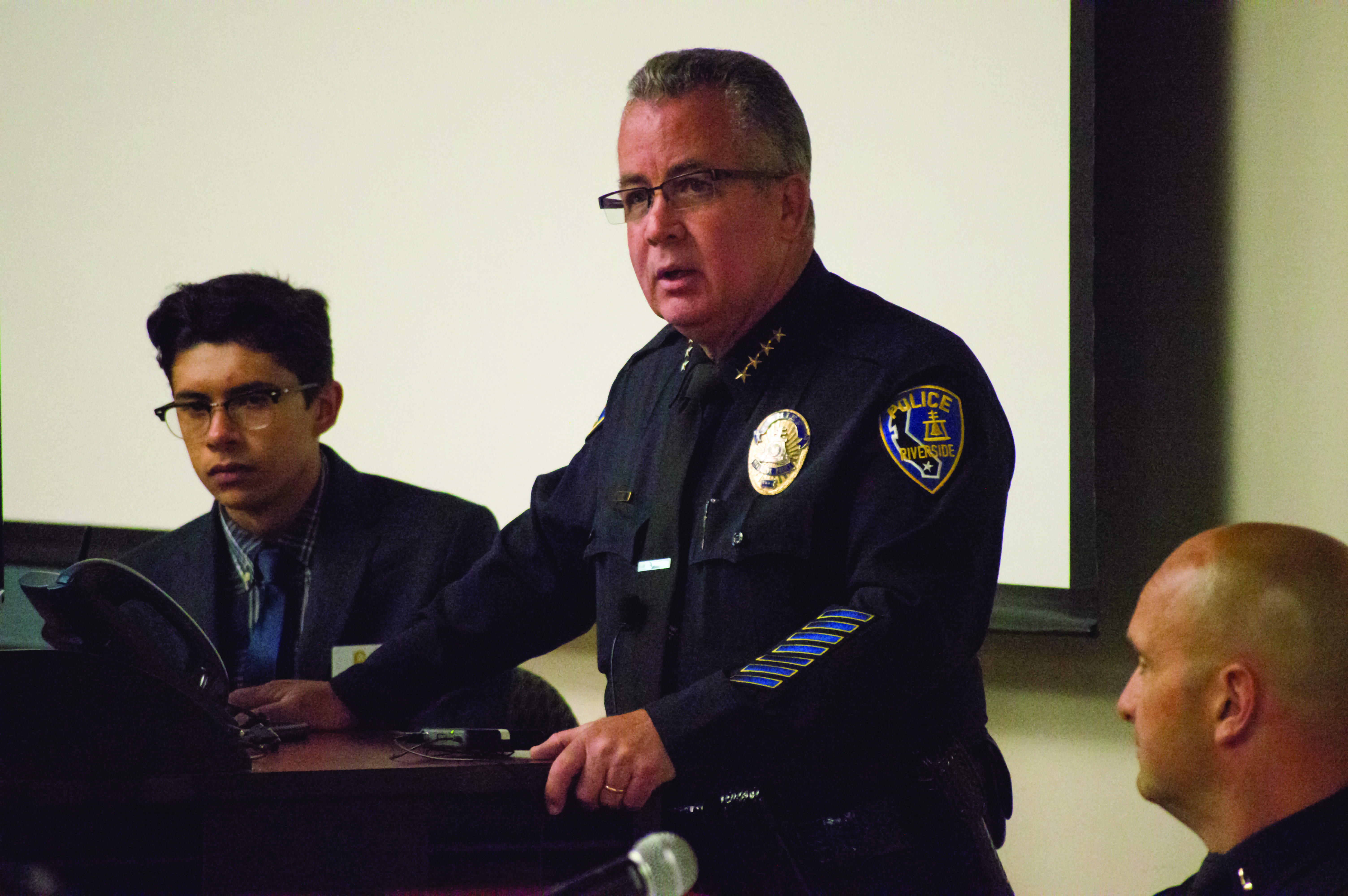 Riverside Police Chief Sergio Diaz opens, "Policing and Mental Health Forum" held May 7 at California Baptist University.