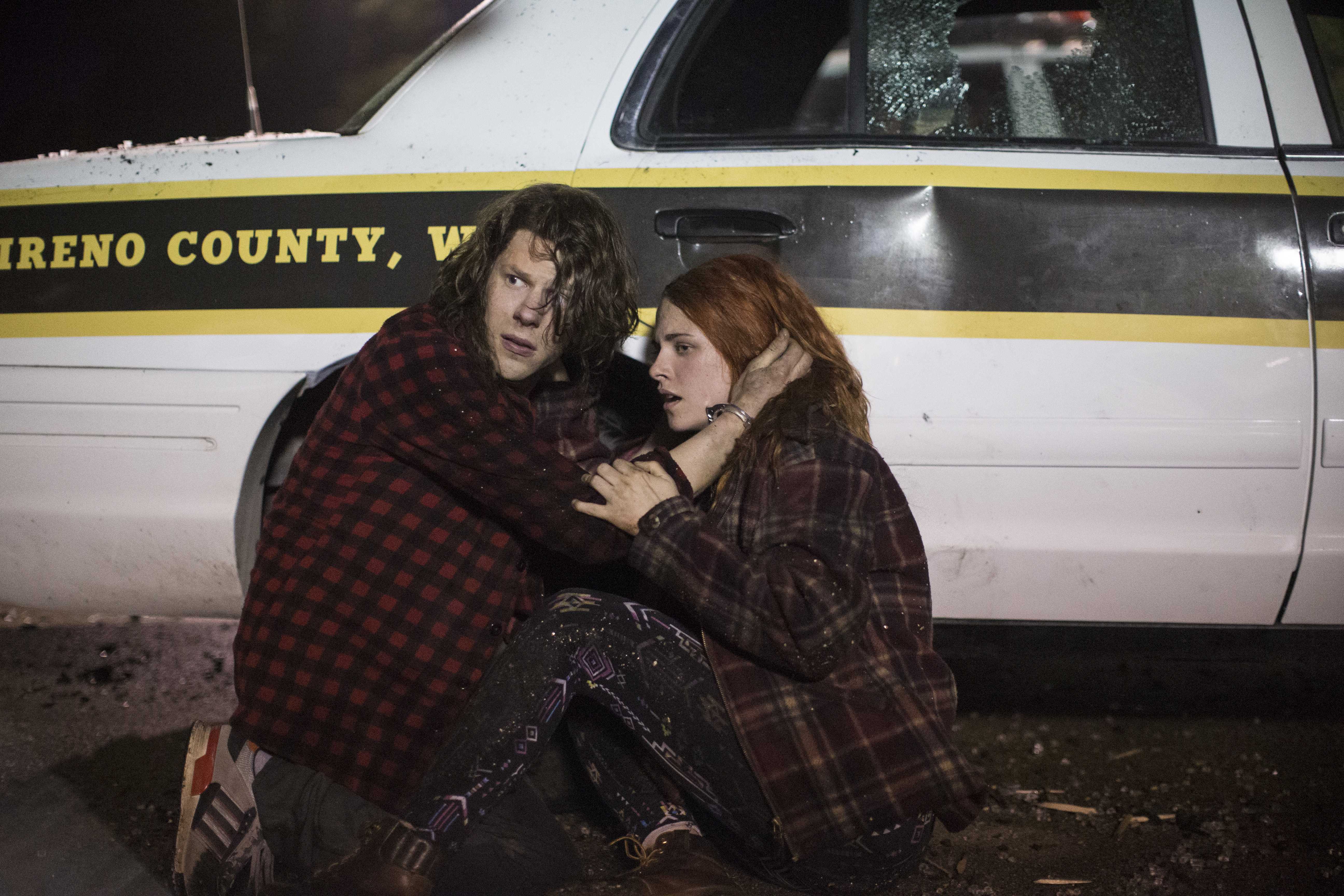 Dazed and Confused: After nearly being murdered by a pair of psychopaths in a police station, Mike Howell (Jesse Eisenberg) and Phoebe Larson (Kristen Stewart) take a moment to try to figure out what they just witnessed. Before they can wrap their minds around the situation more action begins to unfold. ALan Markfield | Lionsgate Films