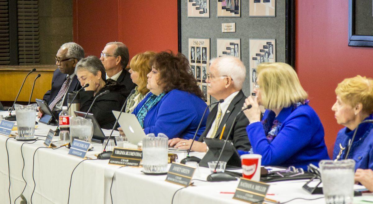 Riverside Community College District Board of Trustees and presidents of its respective campuses listen intently to a report at the March 3, 2015 board meeting. | Viewpoints File Photo 