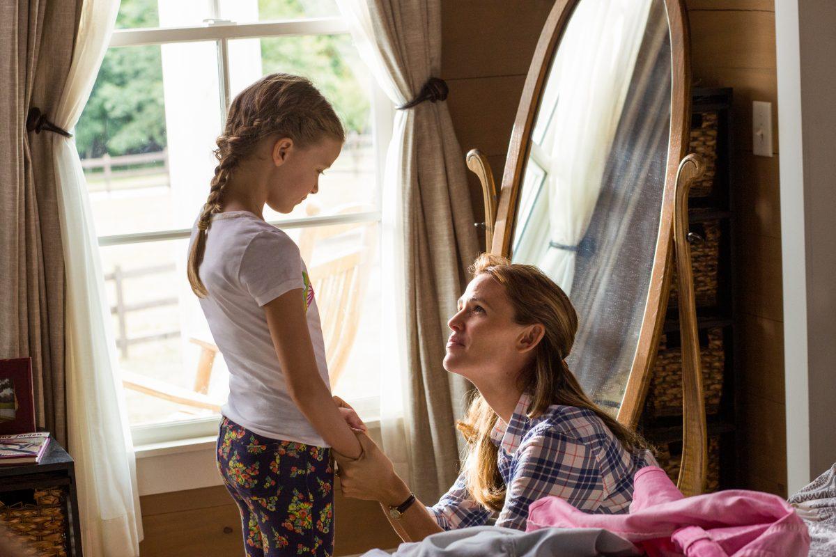 From left, Christy (Jennifer Garner), Kevin (Martin Henderson) and Anna Beam (Kylie Rodgers) discuss what happened to Anna in the cottonwood tree at their home. Image Courtesy of Sony Pictures Entertainment