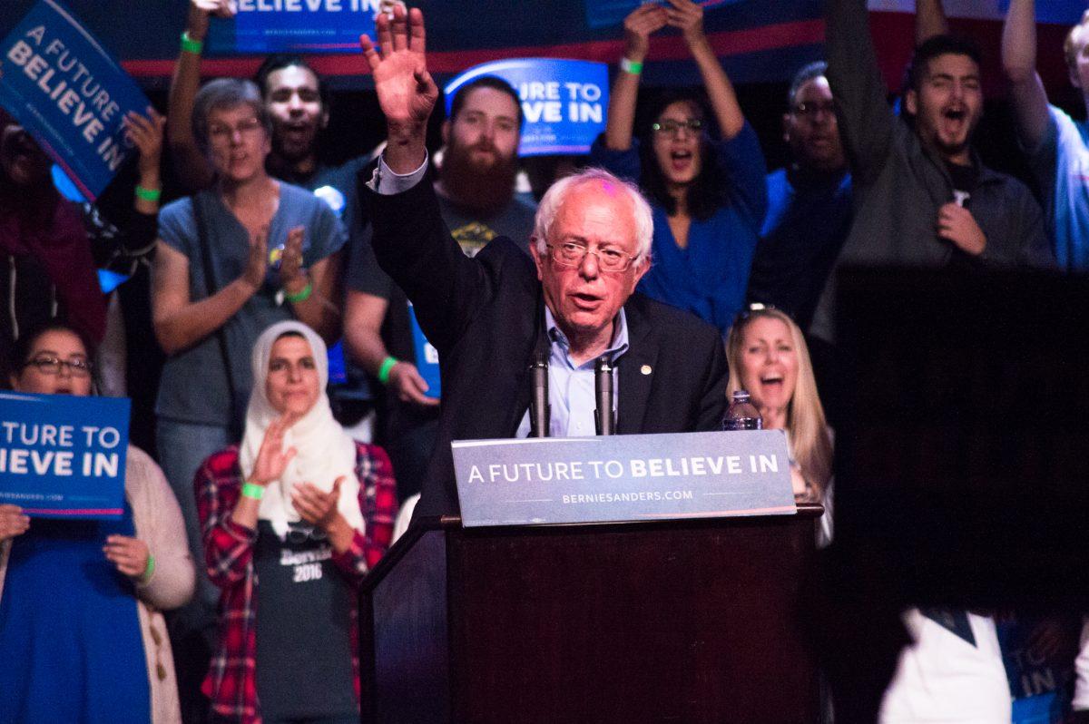 Democratic presidential candidiate Bernie Sanders addressed attendees of his rally at the Riverside Municipal Auditorium May 24. 