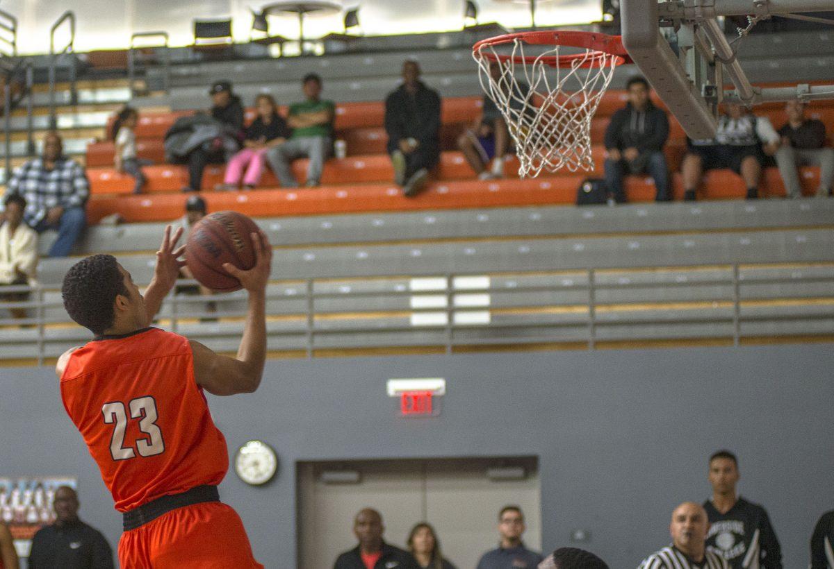 Riverside City College Gaurd Andre Wilson does a layup versus Chaffey College on Dec. 8 at RCC.