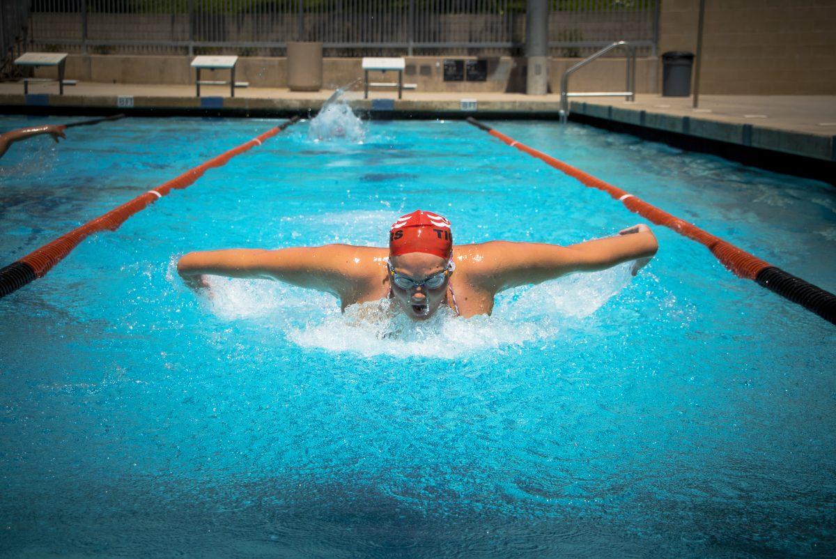 Sophomore Emily Martin currently holds the school and conference record with a time of 2:27:30 in the 200 breaststroke.