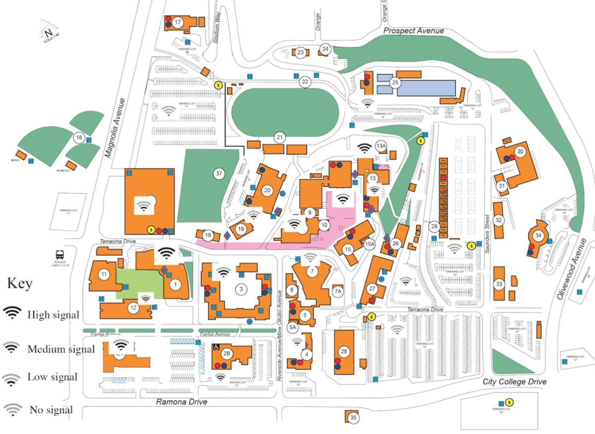 College map courtesy of Riverside City College. Wifi legend by Paola Palacios. 