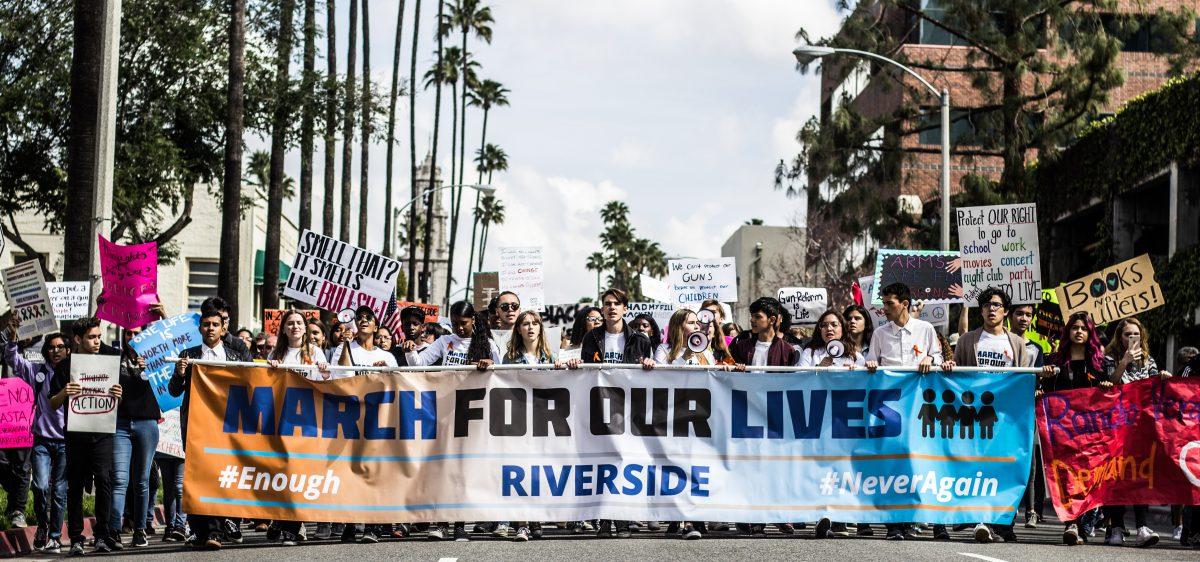 High schools students and allies march together to protest gun violence in Dowtown RIverside March 24. Geovanny Guzman | Viewpoints