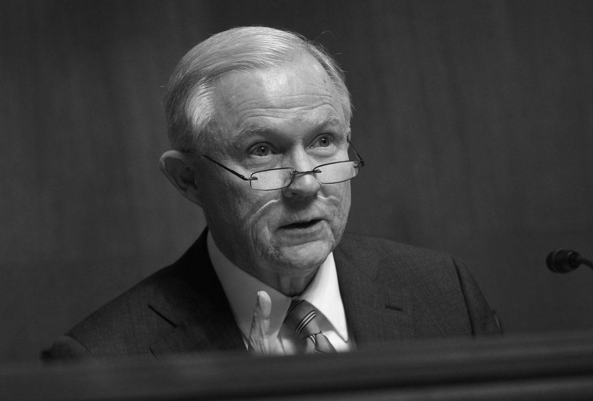 Attorney General Jeff Sessions speaking about his lawsuit against California at a law enforcement officers meeting in Sacramento on March 6.
