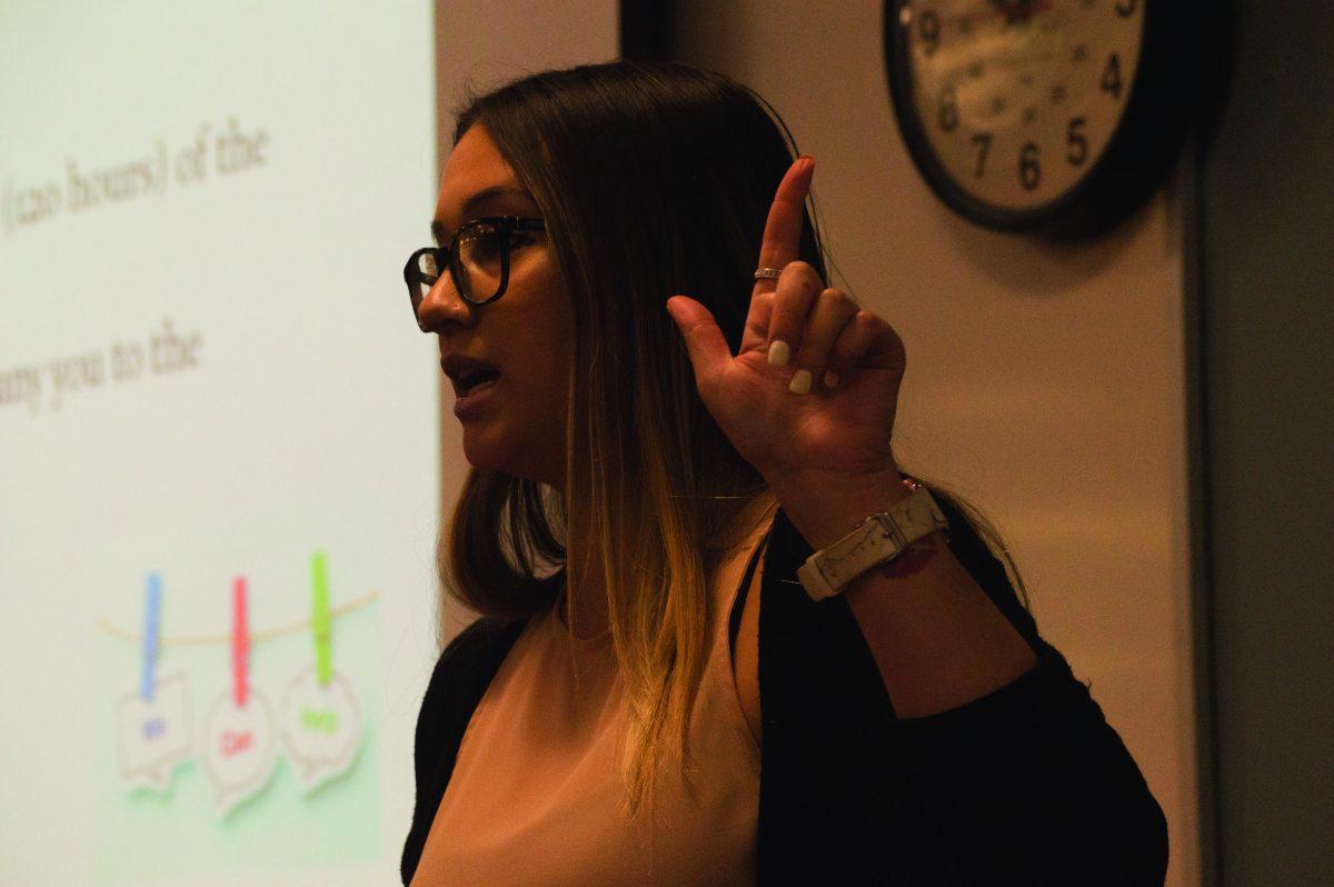 Alexa Thomason, Institution Advocate for Riverside Area Rape Crisis Center, holds a workshop for sexual assault awareness at RCC’s Kane Admissions and Student Services building , Wednesday May 16. RARCC, a non-profit organization, provides resources for victims of sexual assault free of charge throughout the Western Riverside County.