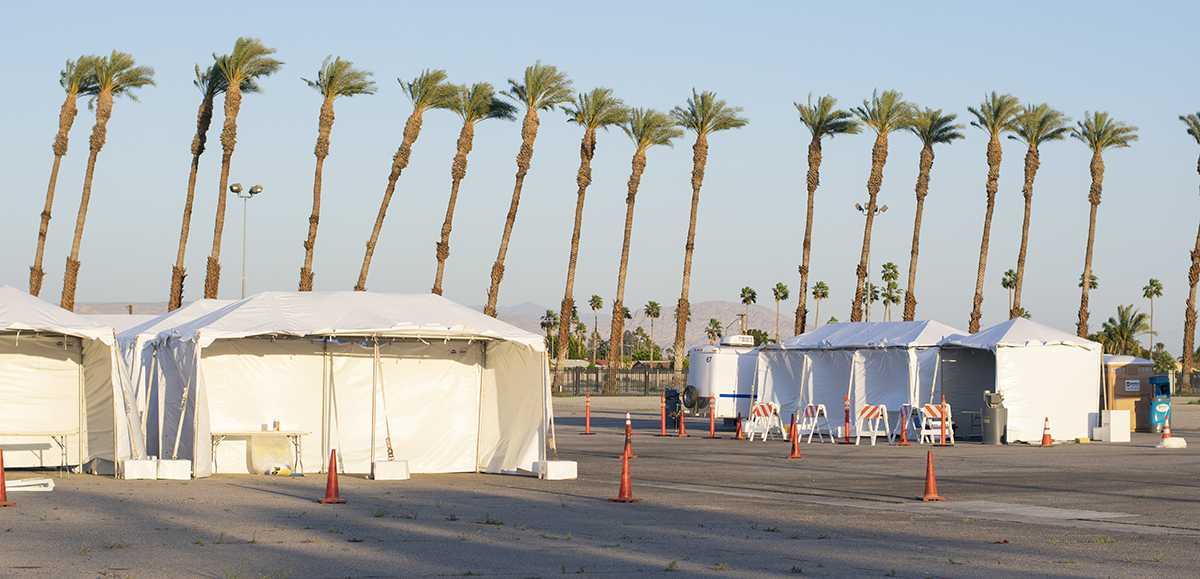 The hospital in the Riverside County Fairgrounds is meant to help overloaded hospitals with growing COVID-19 cases. (Jonathan Ramirez | Viewpoints)