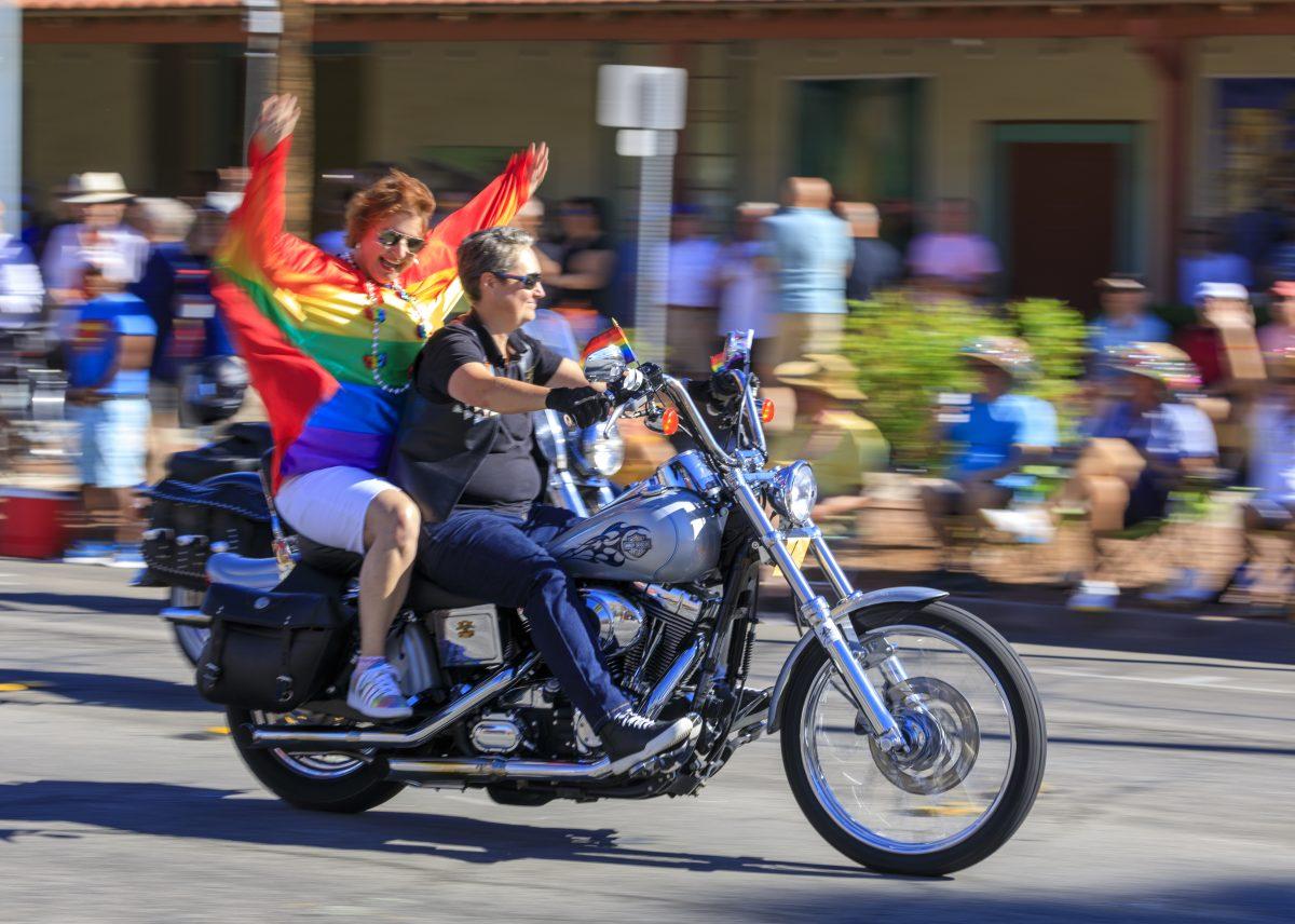 Revving engines, loud pipes and cheering passengers of the San Francisco Dykes on Bikes Women’s Motorcycle Contingent (WMC) opened the 2021 Greater Palm Springs Pride Parade on Nov. 7. The San Francisco Dykes on Bikes WMC, the nonprofit mother chapter of international Dykes on Bikes, supports philanthropic endeavors to empower a community of diverse women through rides, charity events and education. (Joyce Nugent | Viewpoints)