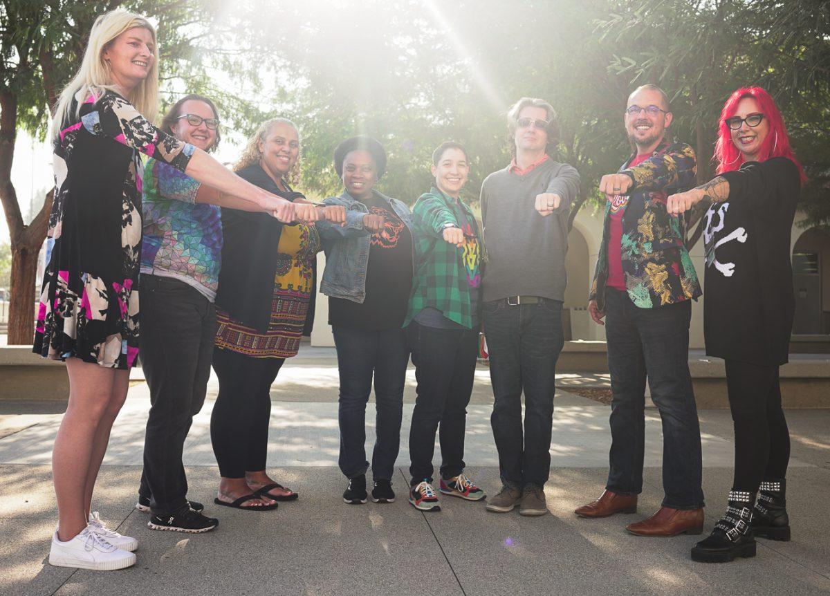 From left: Jennifer Shaw, Al Weyant-Forbes, Deborah Brown, Sharice Fox, Wendy Silva, Robert Hyers, Bryan Keene, Andrea Dillon,  members of LASSE and SAGA, continue to work to create an inclusive environment on campus. (Daniel Hernandez | Viewpoints)