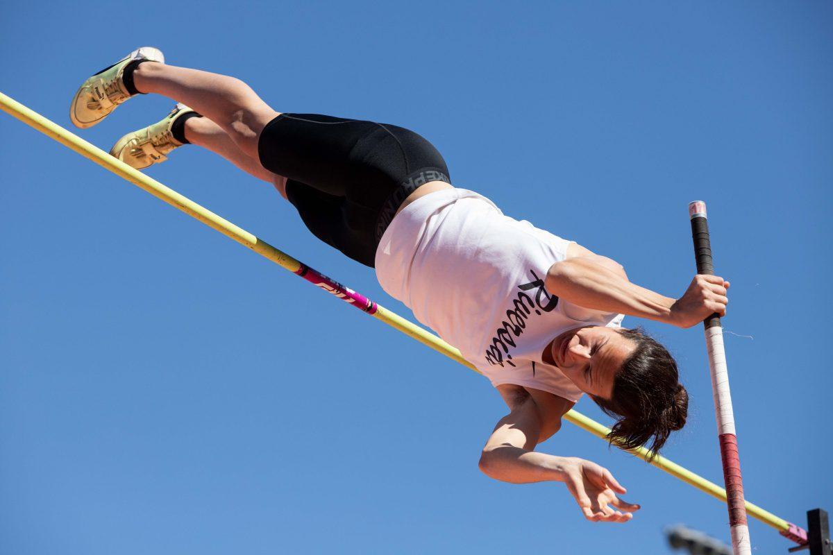 Collin Orlando, a Division 1 recruit from Santiago, vaults a new collegiate personal best of 13 feet 11 inches at Wheelock Stadium on Feb. 25.