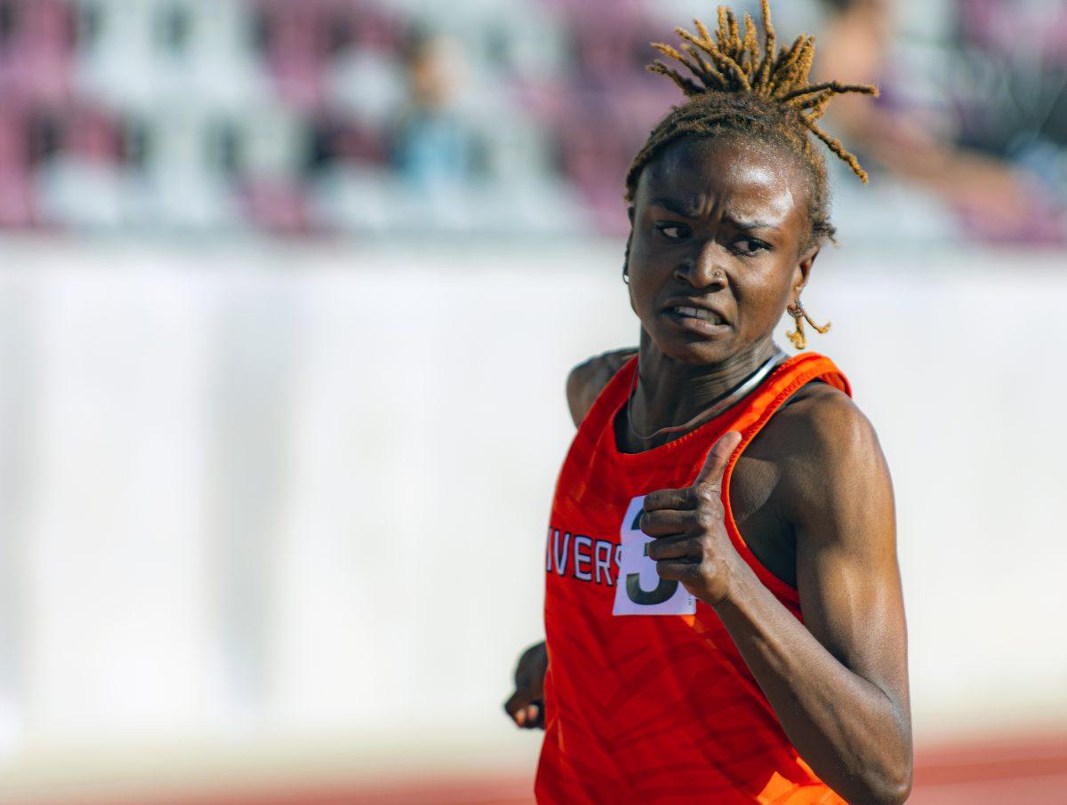 Riverside City College Tiger, Zoe Ewell, finishes strong in the woman's 100m dash. Ewell took fifth with a time of 12.11 at the 2022 Mt. SAC Relays held on April 9 at Hilmer Lodge Stadium in Walnut. Photo By Stephen Day, Viewpoints.