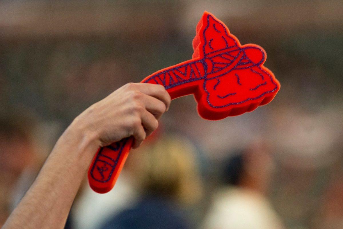 a foam tomahawk is seen during game 5 of the 2019 National League Division Series. Carmen Mandato | Getty Images