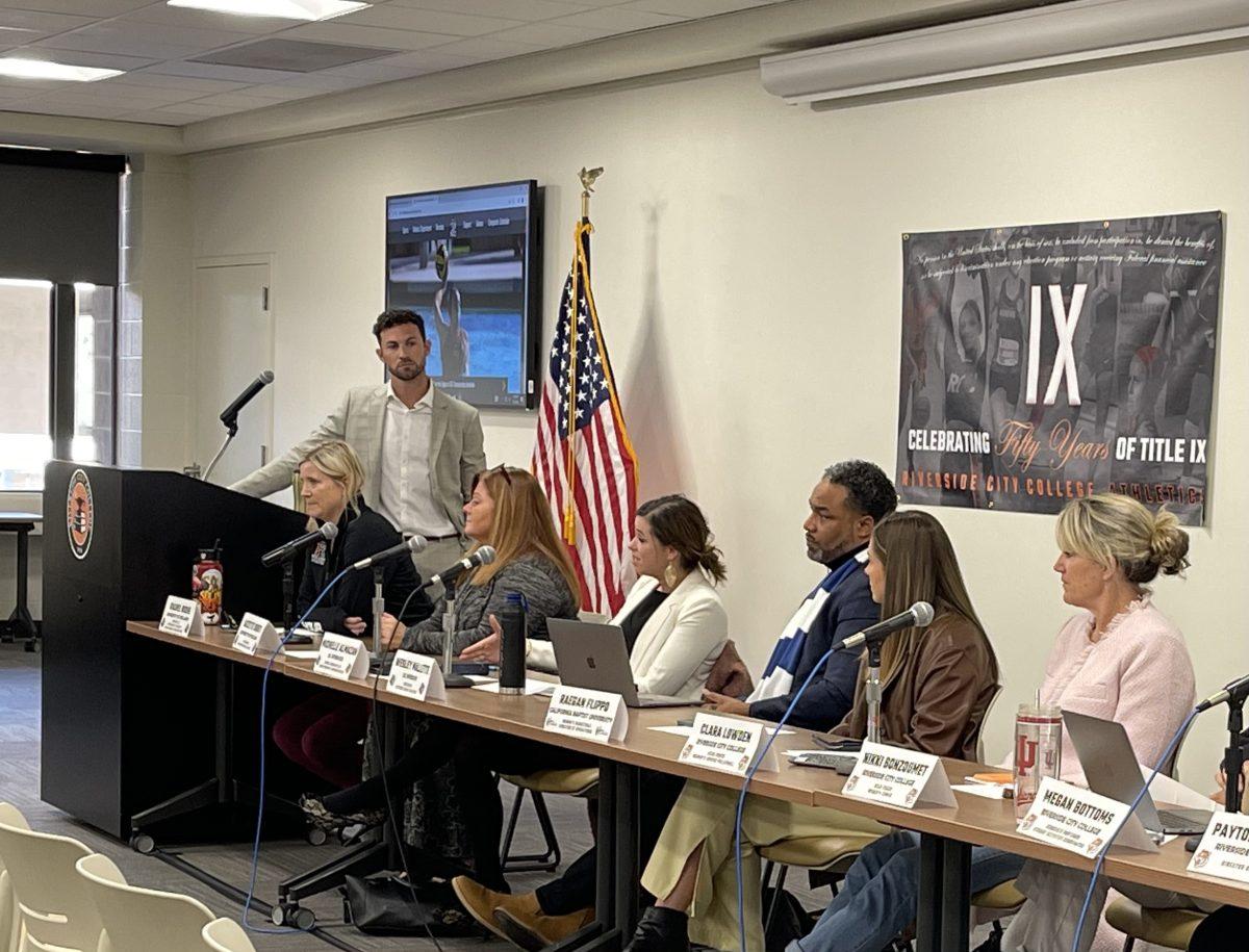 FROM LEFT: Nicho DellaValle, Rachel Roche, Suzette Soboti, Michelle Almazan, Wesley Mallette, Raegan Flippo, Clara Lowden joined for "A Day of Title IX" panel in the Hall of Fame room at Riverside City College on Nov. 4, 2022 to celebrate 50 years since the Title IX law was passed.
Jennipher Vasquez | Viewpoints