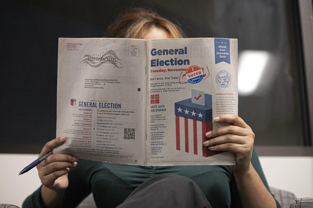 A young Riverside voter reads the General Election pamphlet ahead of the California Midterms elections on Nov. 8. Hayden Kulick, Viewpoints