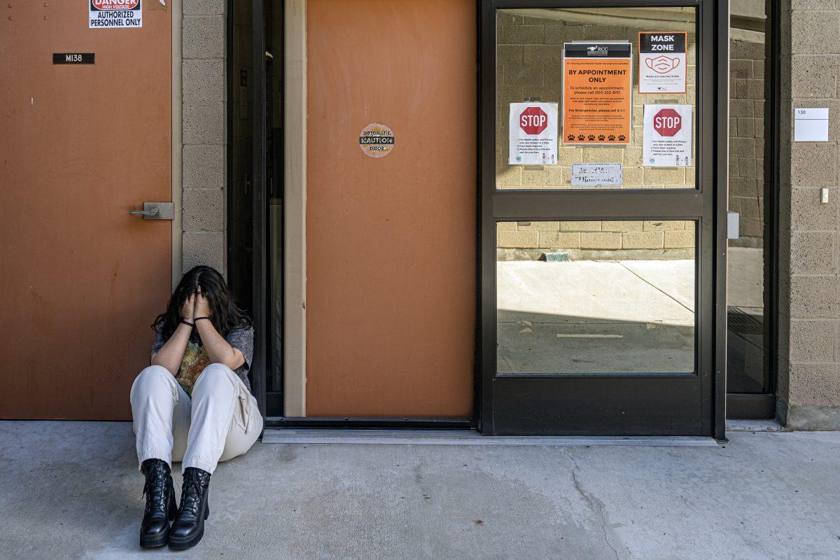 A student waits outside of Riverside City College Student Psychological &amp; Mental Health Services office, an office not accessible to students on a walk-in basis, and often requires weeks of waiting to get an appointment.

Photo by Stephen Day, Viewpoints.