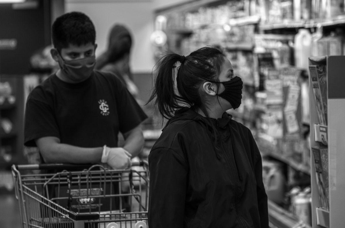 Shoppers peruse the dairy department for their weekly groceries at Ralph's in Riverside, Ca on April 5, 2020 .

Photo by Stephen Day, Viewpoints.