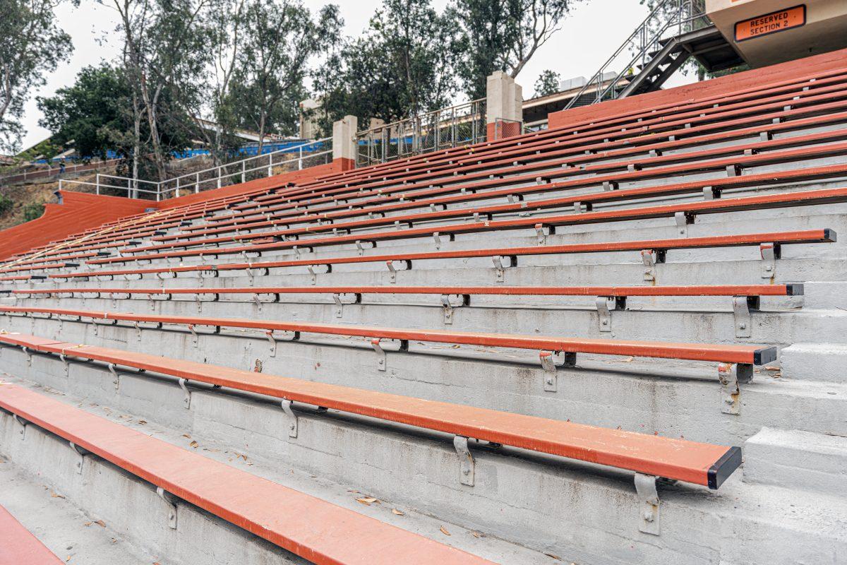 The bleachers of the Wheelock Stadium have been condemned and deemed unsafe, so they will not be used for home games in the fall, until they can be replaced.   Home team fans will have to sit on the visitor's side of the field, leading some to express concerns about rowdy fans during the games.

(Photos by Stephen Day | Viewpoints)