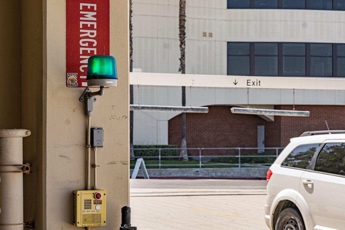 An emergency call box located at the entrance of the Riverside City College parking garage on Sept 13.

Photo by Stephen Day, Viewpoints.