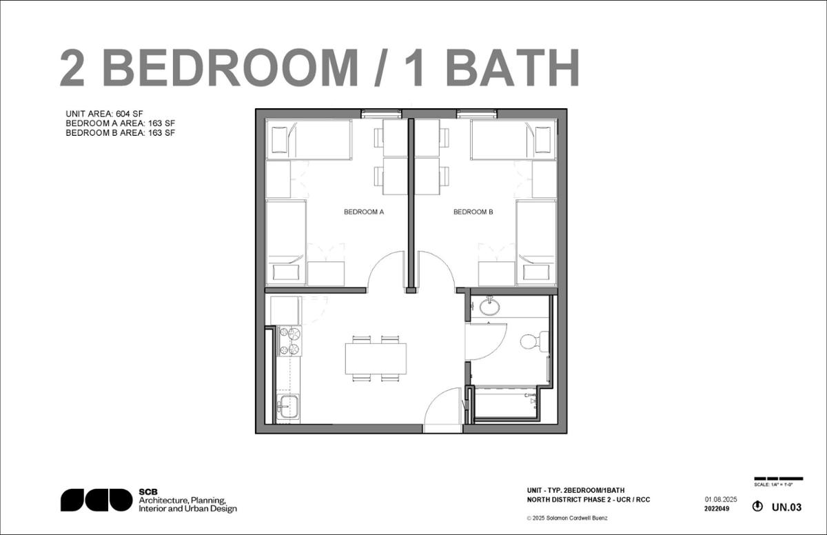 Riverside City College partners with the University of California, Riverside to create 2-bedroom, 1-bathroom housing units for RCC students expected to transfer. 