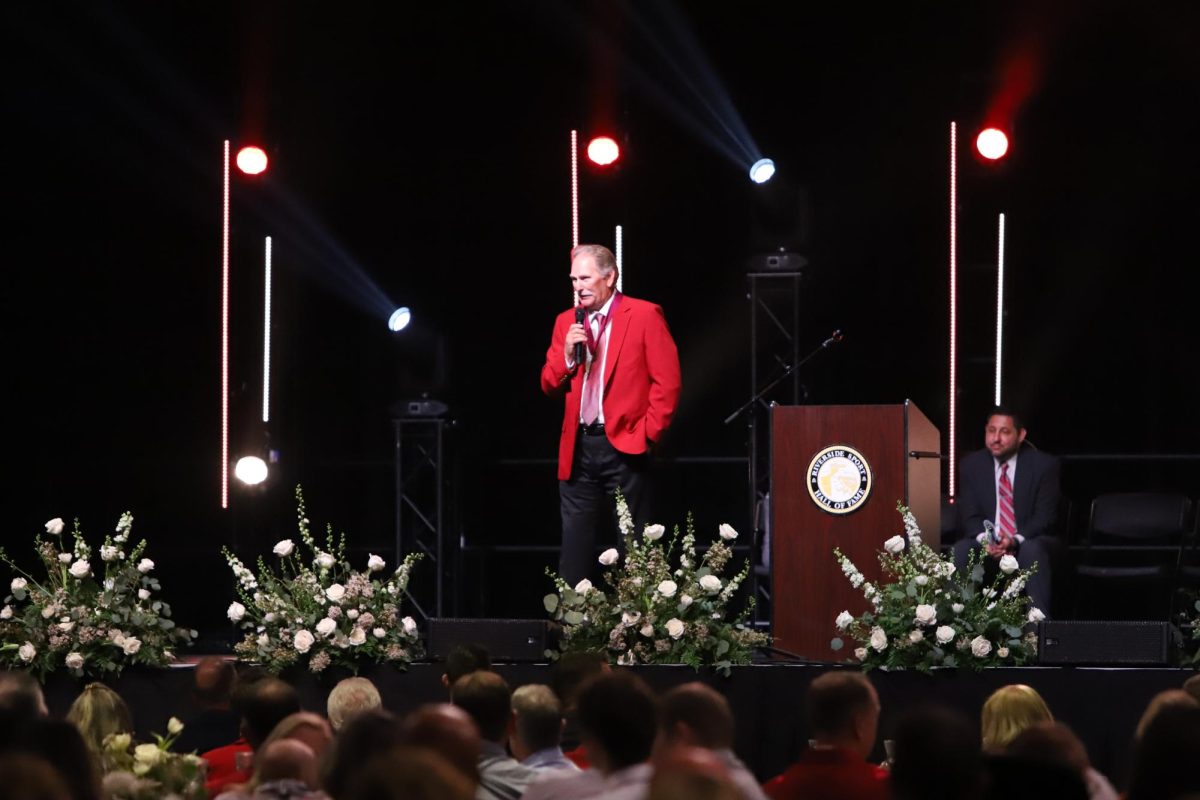 Riverside City College former head football coach, Tom Craft gives his speech after induction into the Riverside Sport Hall of Fame at Dale E. and Sarah Ann Fowler Events Center at California Baptist University on May 5. 
