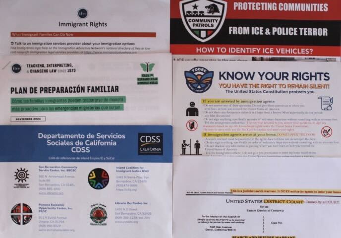 Flyers and packets informing people on immigration rights and local resources provided by La Casa Engagement Center. 