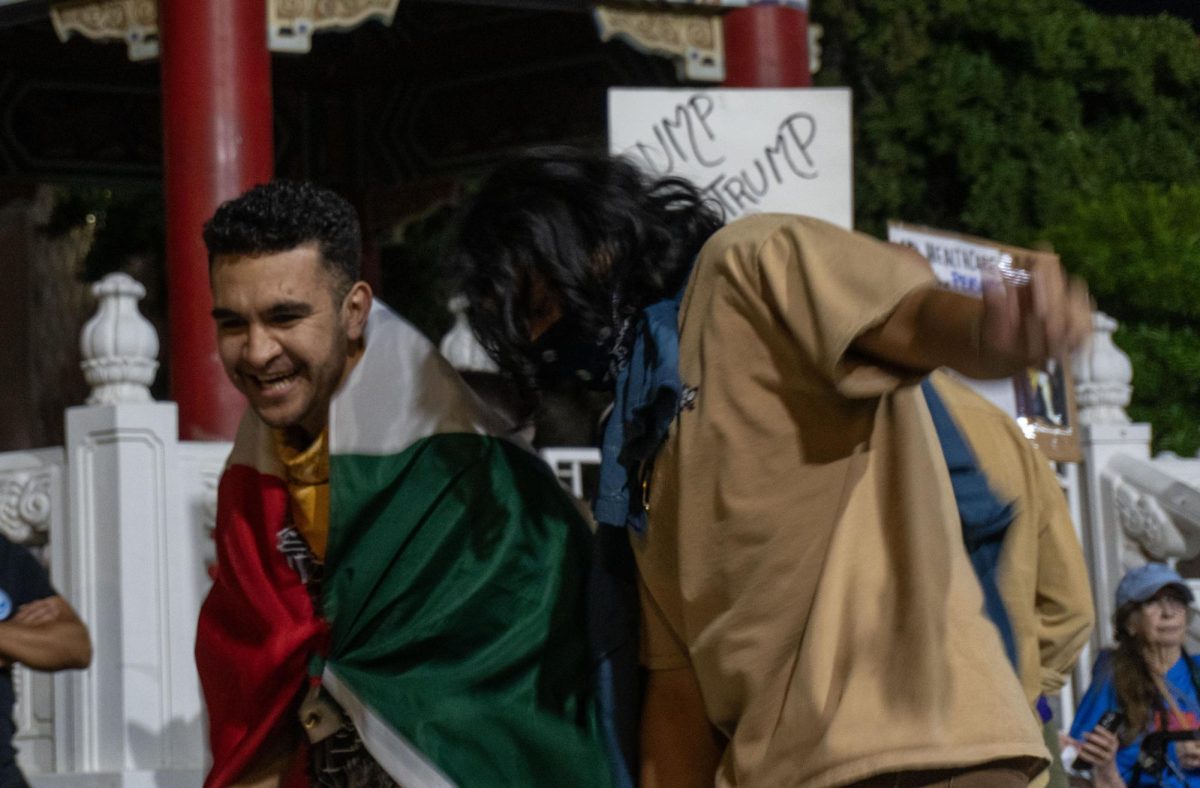 Inland Empire residents dance during the No Kings protest event on Oct. 18.