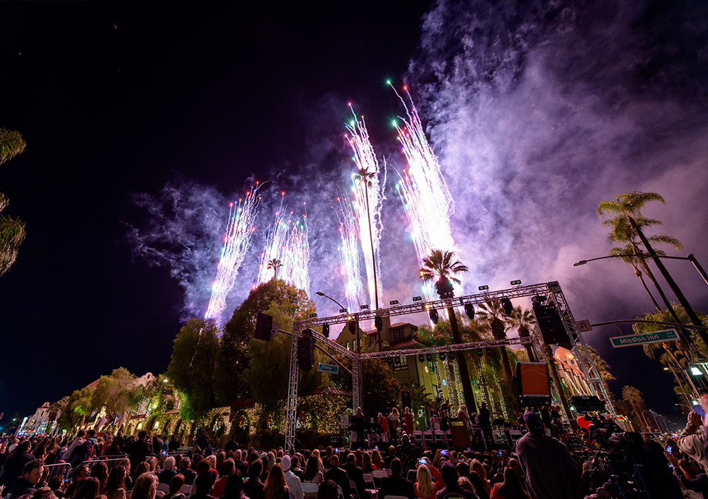 A firework show in downtown Riverside Mission Inn during the light-up ceremony on Nov. 21. 