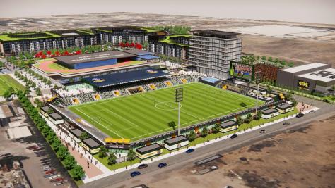 Visual mock up of Riverside's future sports and entertainment complex.